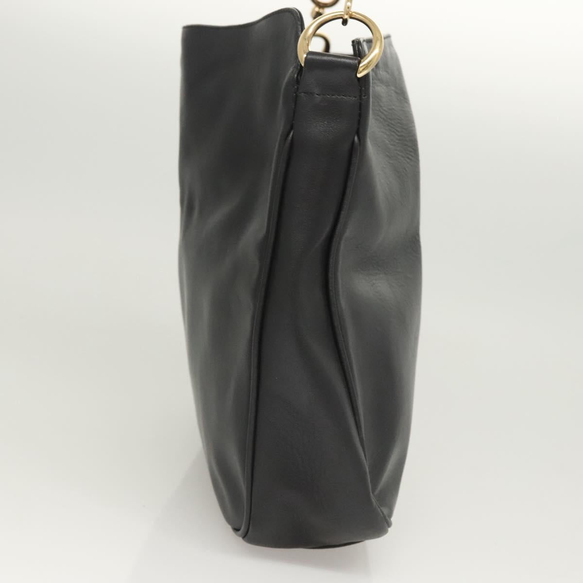 GUCCI Bamboo Hand Bag Leather Black Gold 001 3754 1638 Auth bs25926