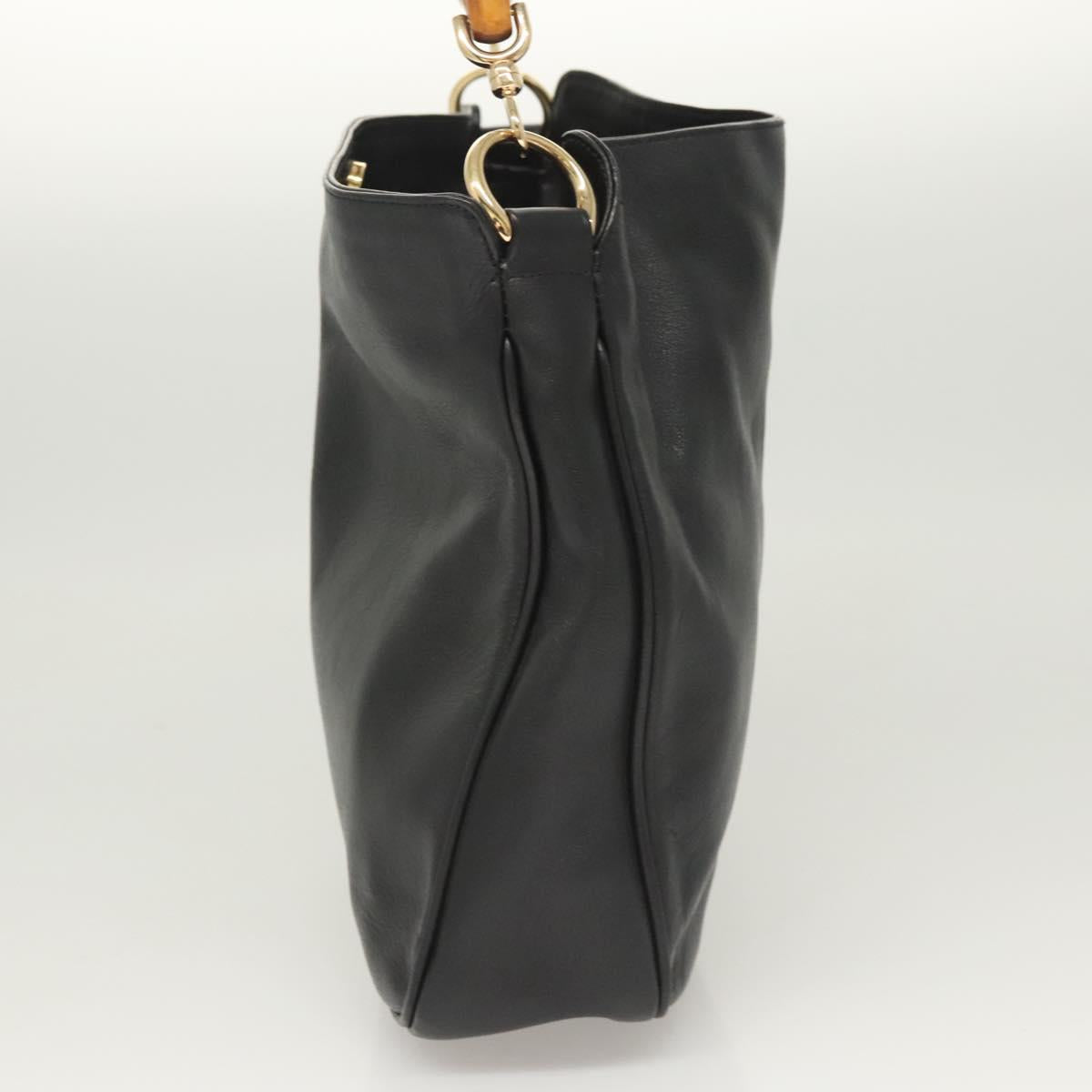 GUCCI Bamboo Hand Bag Leather Black Gold 001 3754 1638 Auth bs25926
