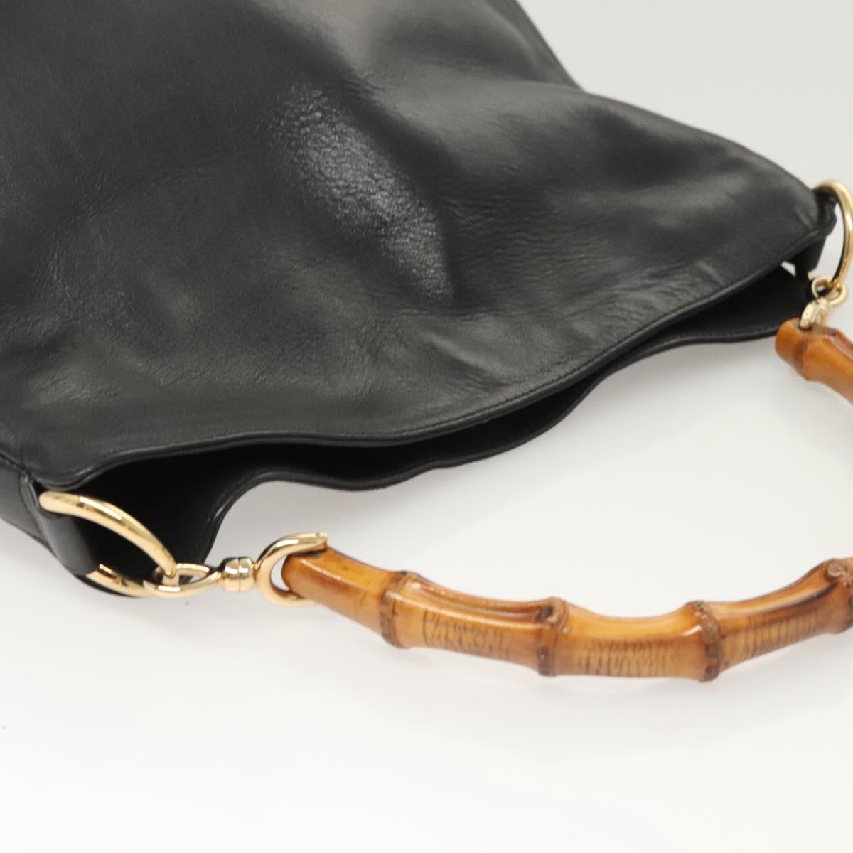 GUCCI Bamboo Hand Bag Leather Black Gold 001 3754 1638 Auth bs25926