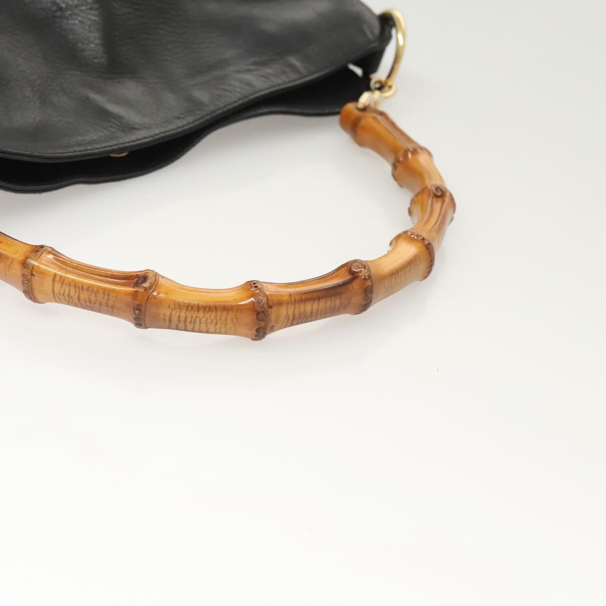 GUCCI Bamboo Hand Bag Leather Black Gold 001 3754 1638 Auth bs25926
