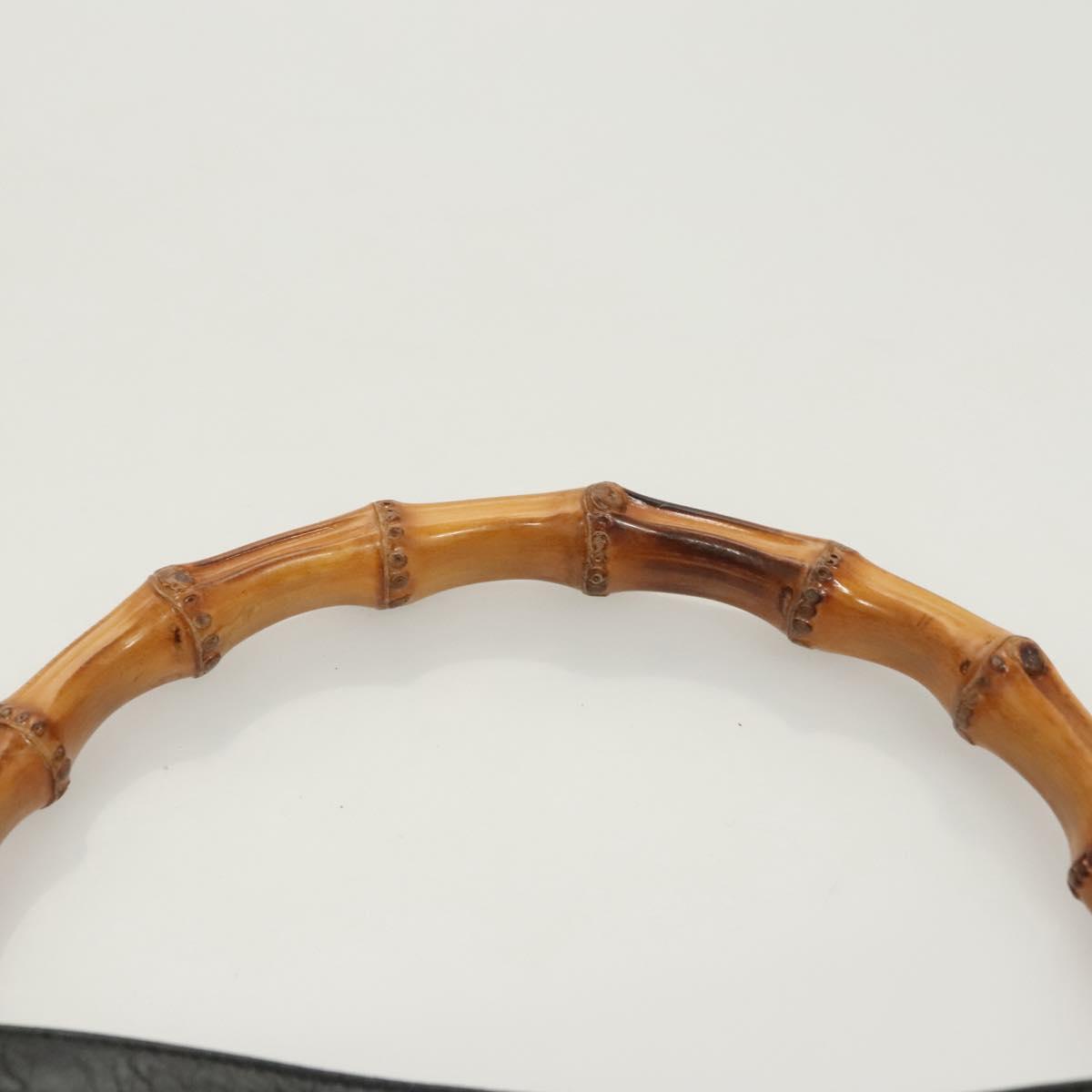 GUCCI Bamboo Hand Bag Leather Black Gold 001 3754 1638 Auth bs25926