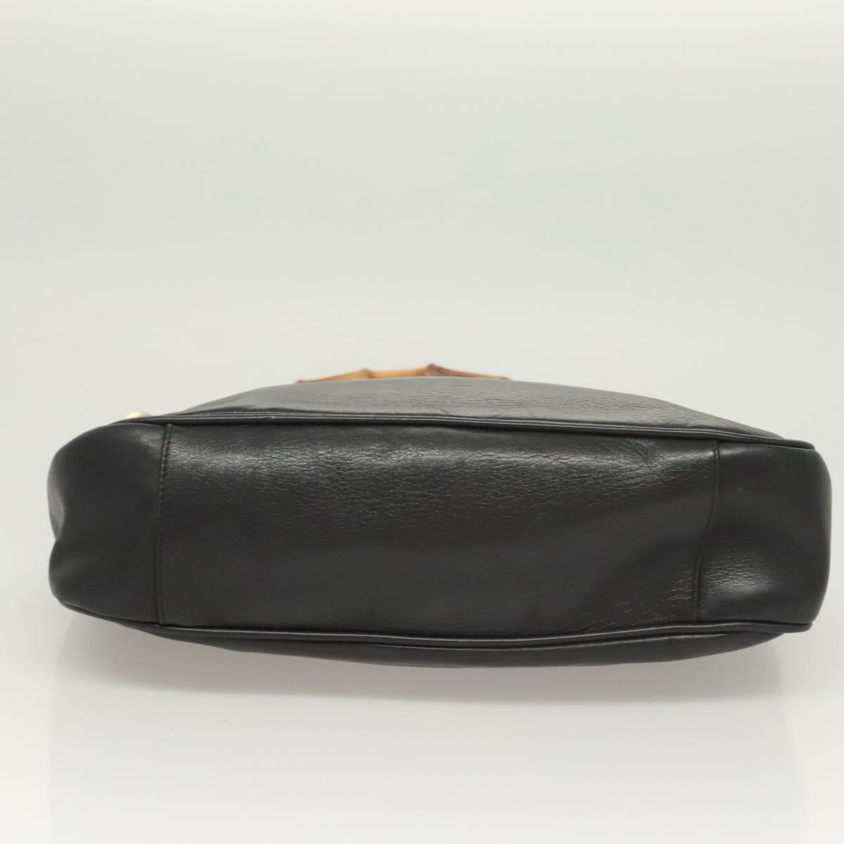 GUCCI Bamboo Hand Bag Leather Black Gold 001 3754 1638 Auth bs25926