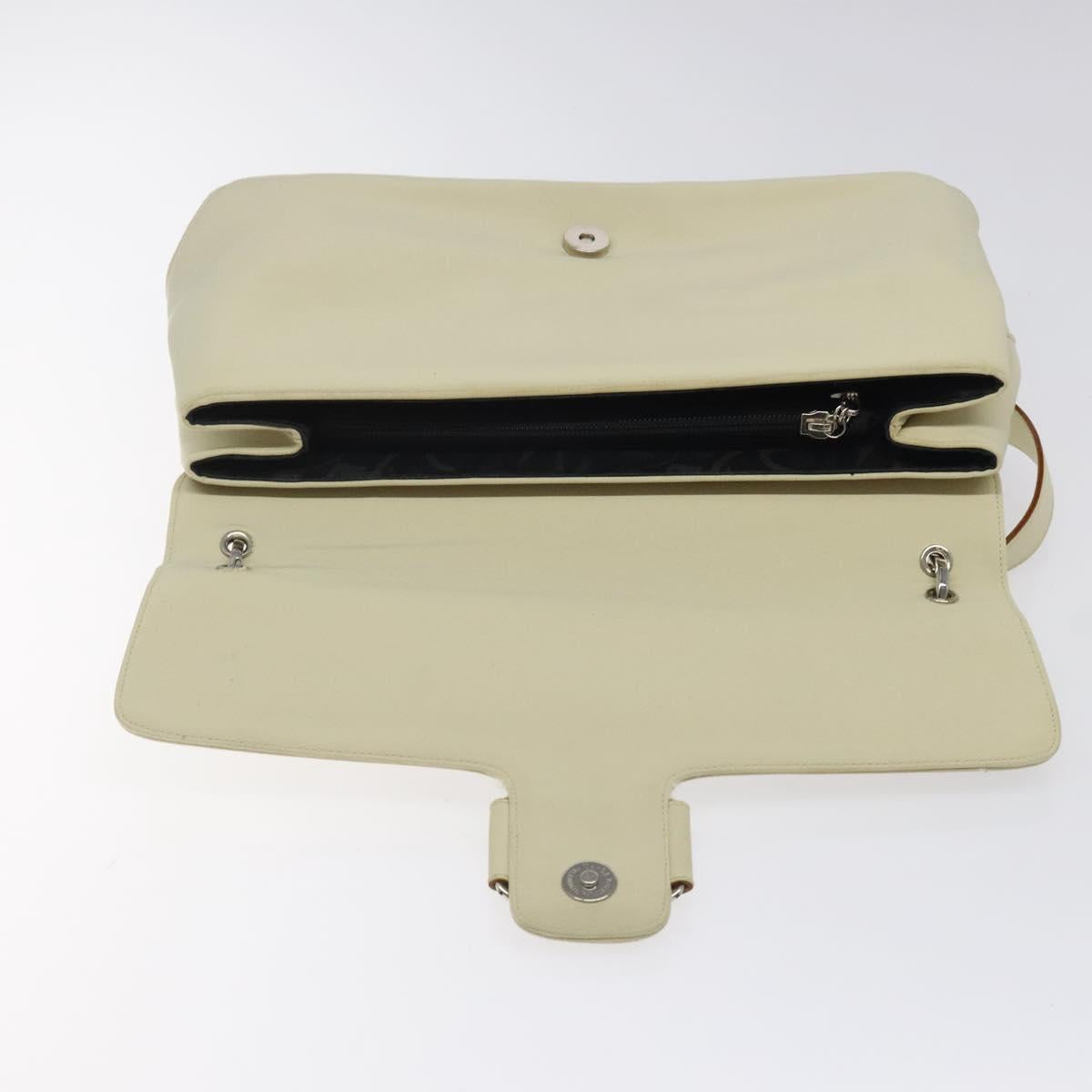 Salvatore Ferragamo Gancini Shoulder Bag Canvas White Silver Auth bs25930