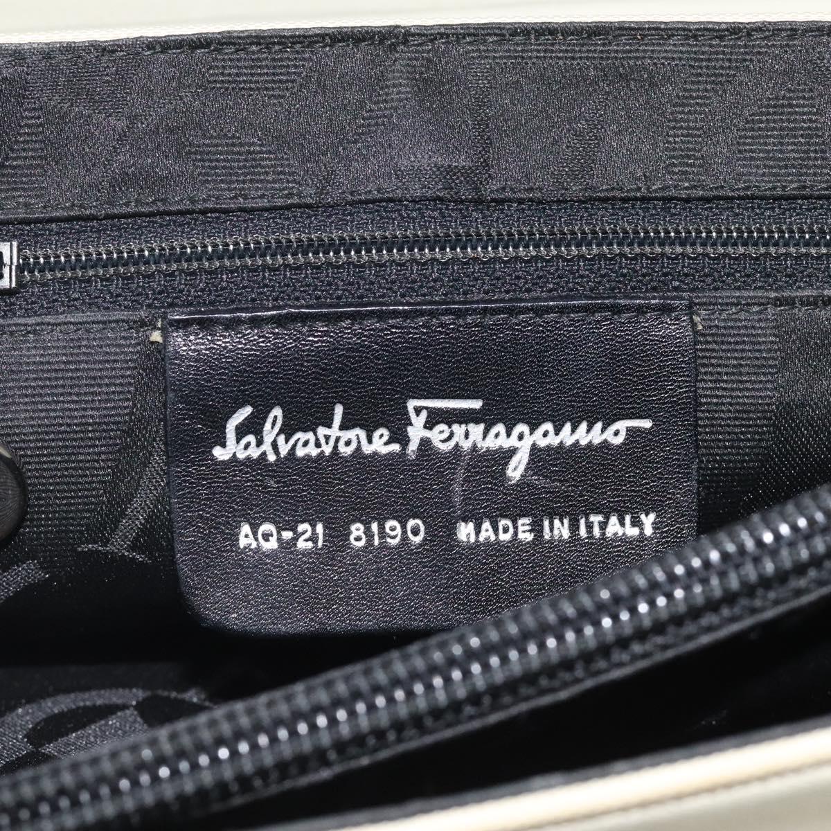 Salvatore Ferragamo Gancini Shoulder Bag Canvas White Silver Auth bs25930
