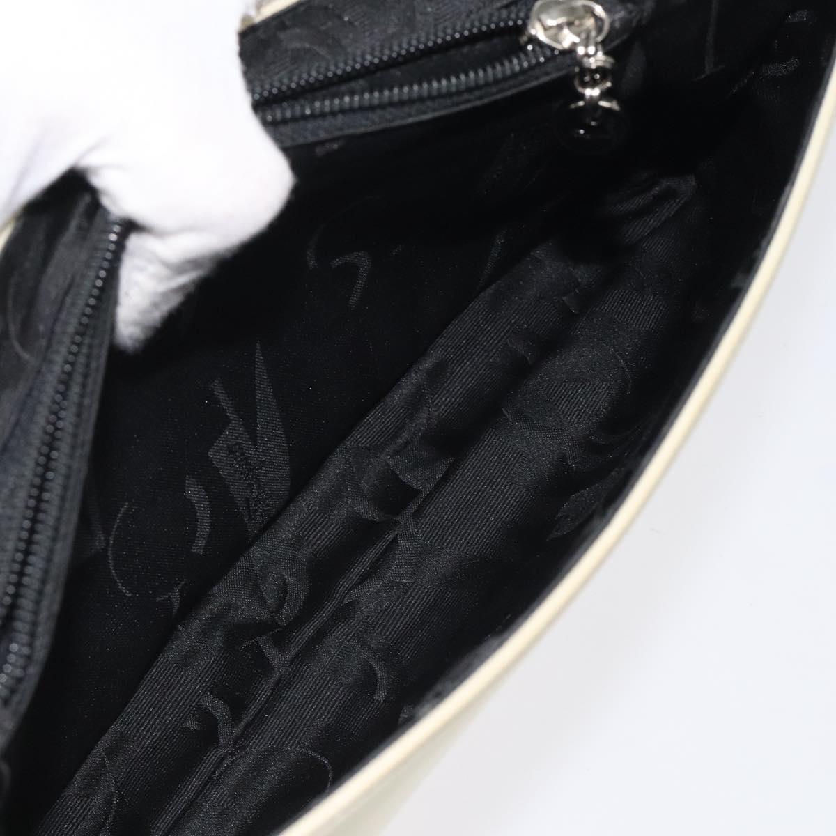 Salvatore Ferragamo Gancini Shoulder Bag Canvas White Silver Auth bs25930