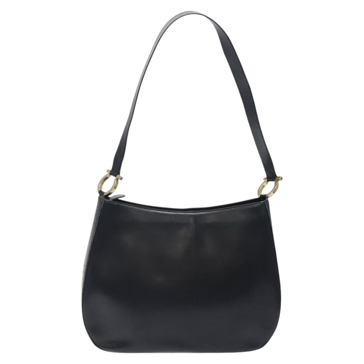 Salvatore Ferragamo Shoulder Bag Leather Black Gold Auth bs25932