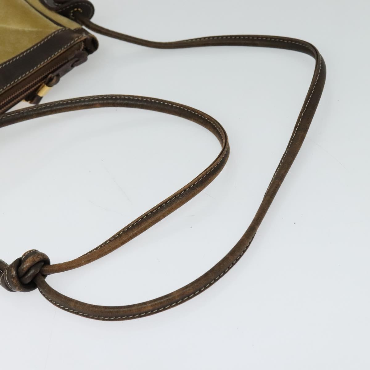 LOEWE Anagram Shoulder Bag Suede Beige Gold Auth bs25935