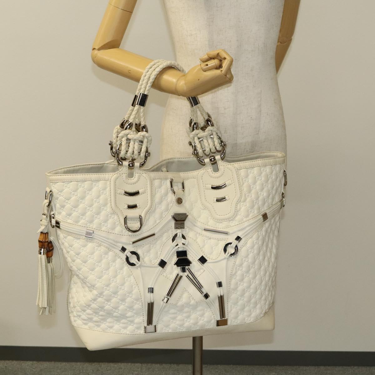 GUCCI GG Canvas Guccissima Shoulder Bag Leather White Silver 240260 Auth bs25938