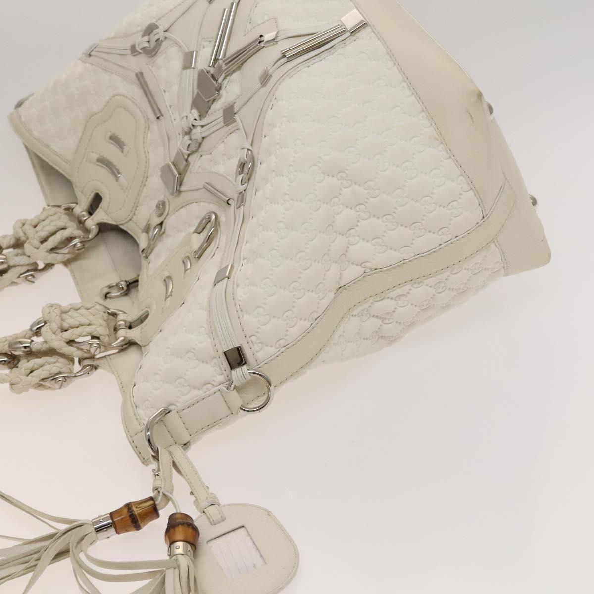 GUCCI GG Canvas Guccissima Shoulder Bag Leather White Silver 240260 Auth bs25938