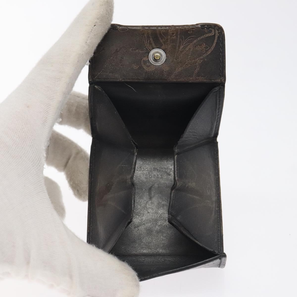 Berluti Calligraphy Coin Purse Leather Brown Auth bs25955