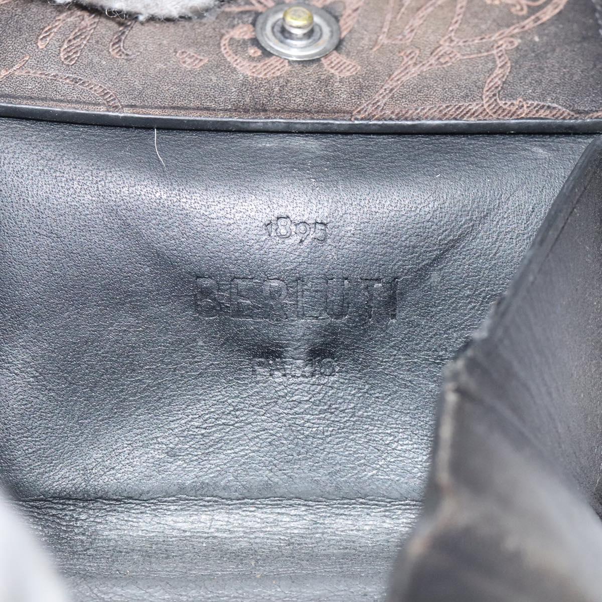 Berluti Calligraphy Coin Purse Leather Brown Auth bs25955