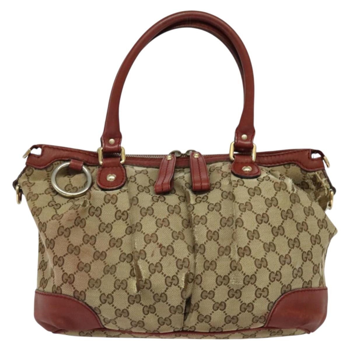 GUCCI GG Canvas Shoulder Bag 2way Beige Gold 247902 Auth bs25957