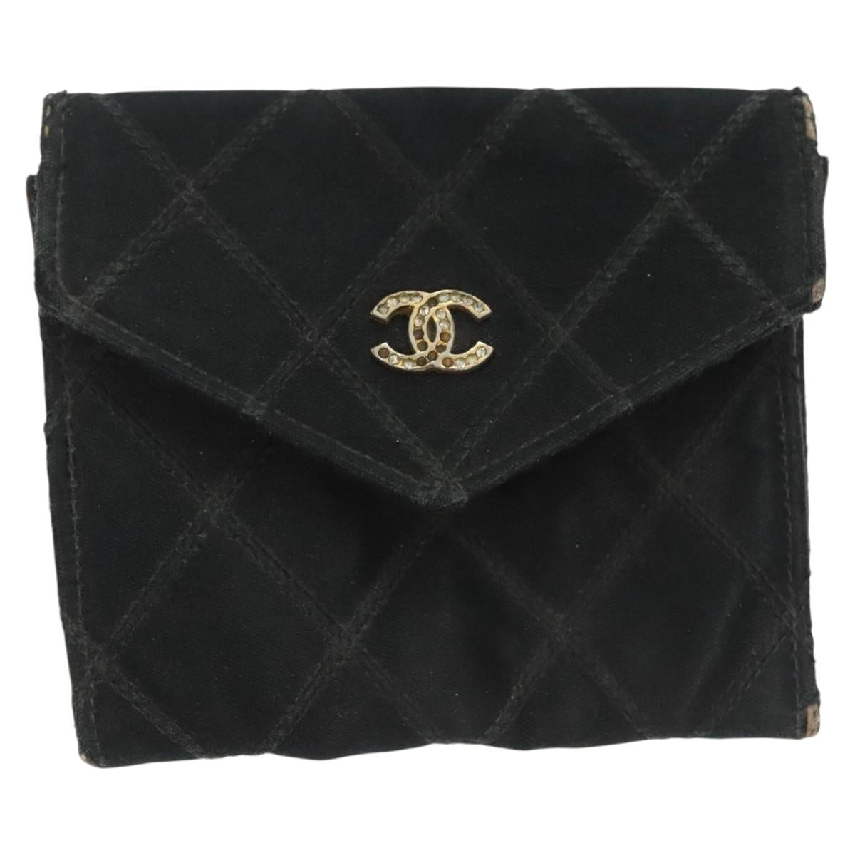 CHANEL Card Case Satin Metal 3Set Black Yellow CC Auth bs25964