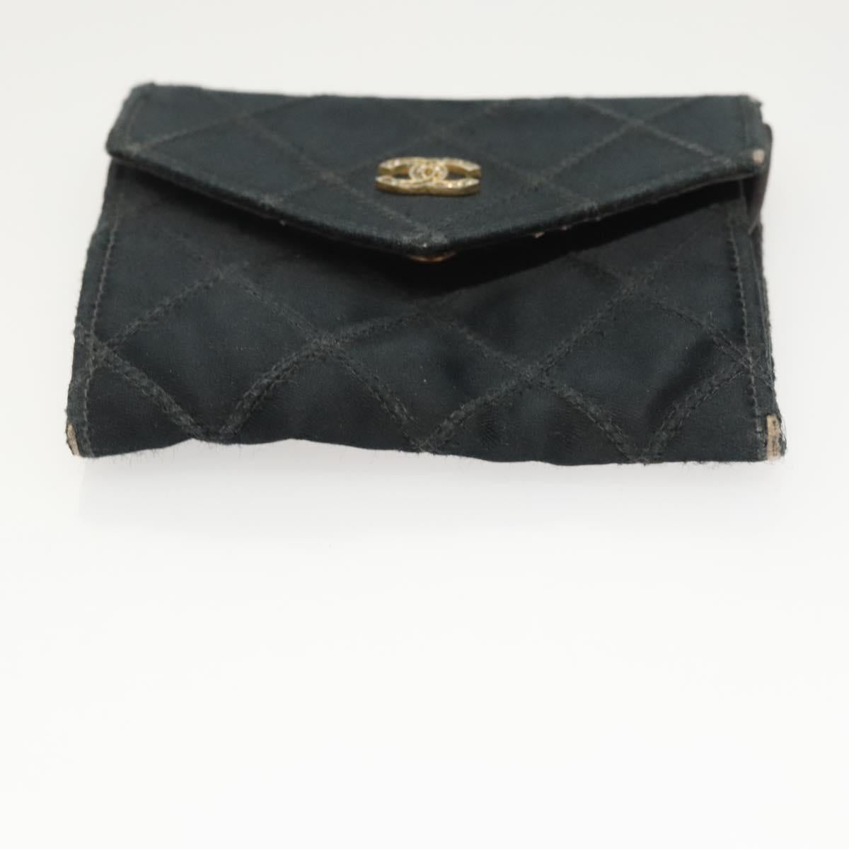 CHANEL Card Case Satin Metal 3Set Black Yellow CC Auth bs25964