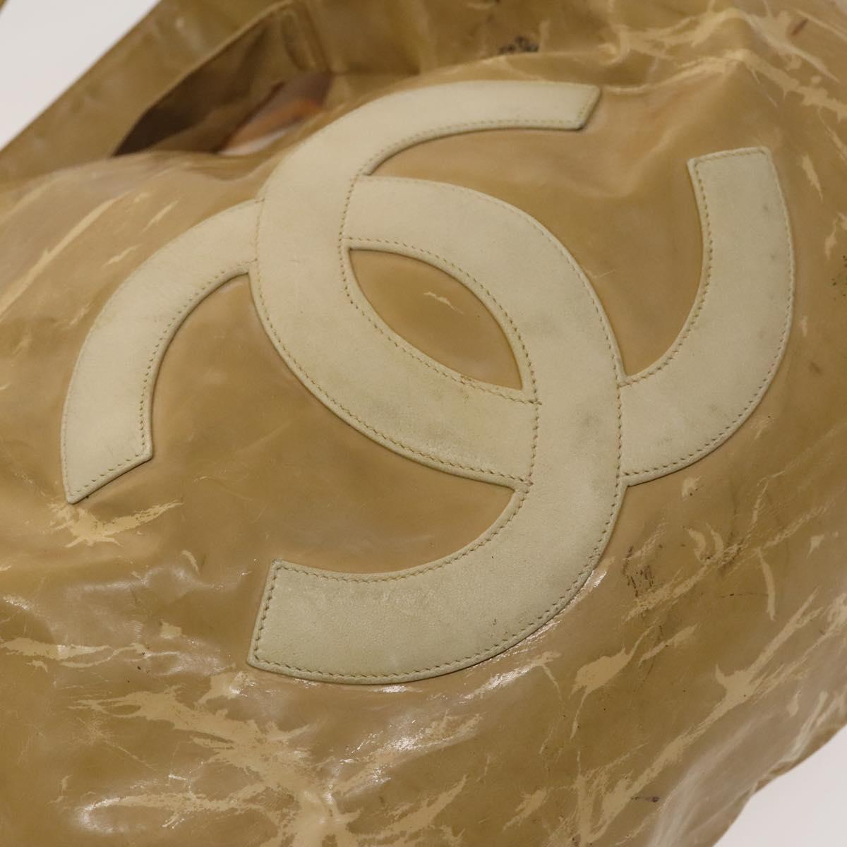 CHANEL Shoulder Bag Enamel Beige CC Auth bs25966