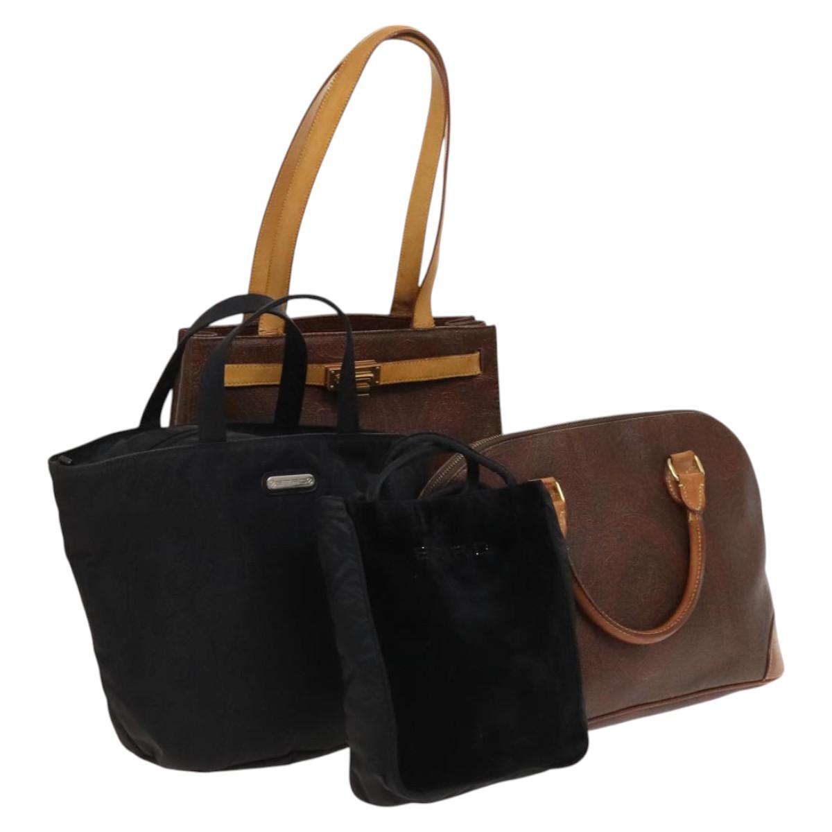 ETRO Hand Bag PVC Nylon 4Set Brown Black Auth bs25971