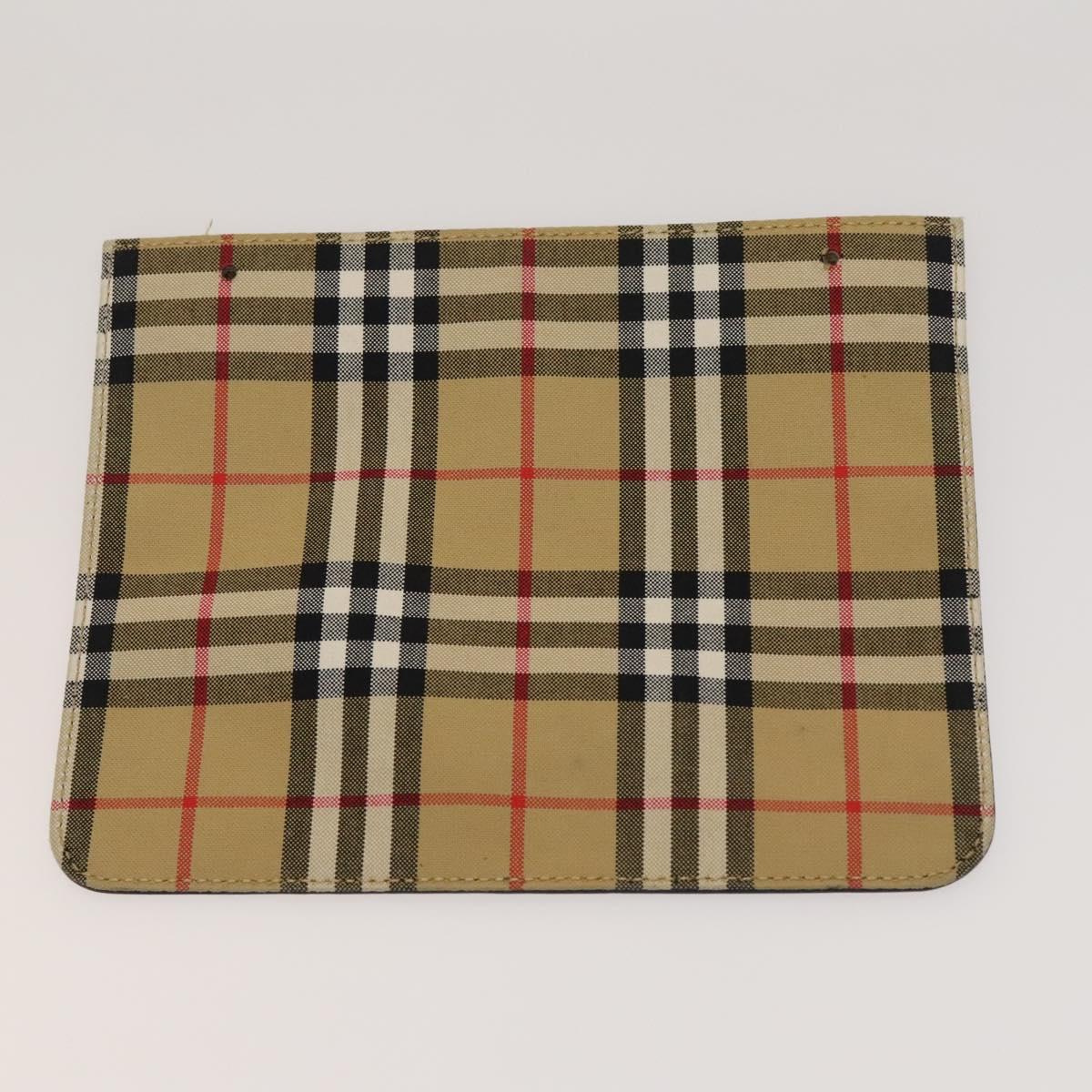 BURBERRY Nova Check Hand Bag Nylon Canvas 3Set Beige Green Auth bs25973
