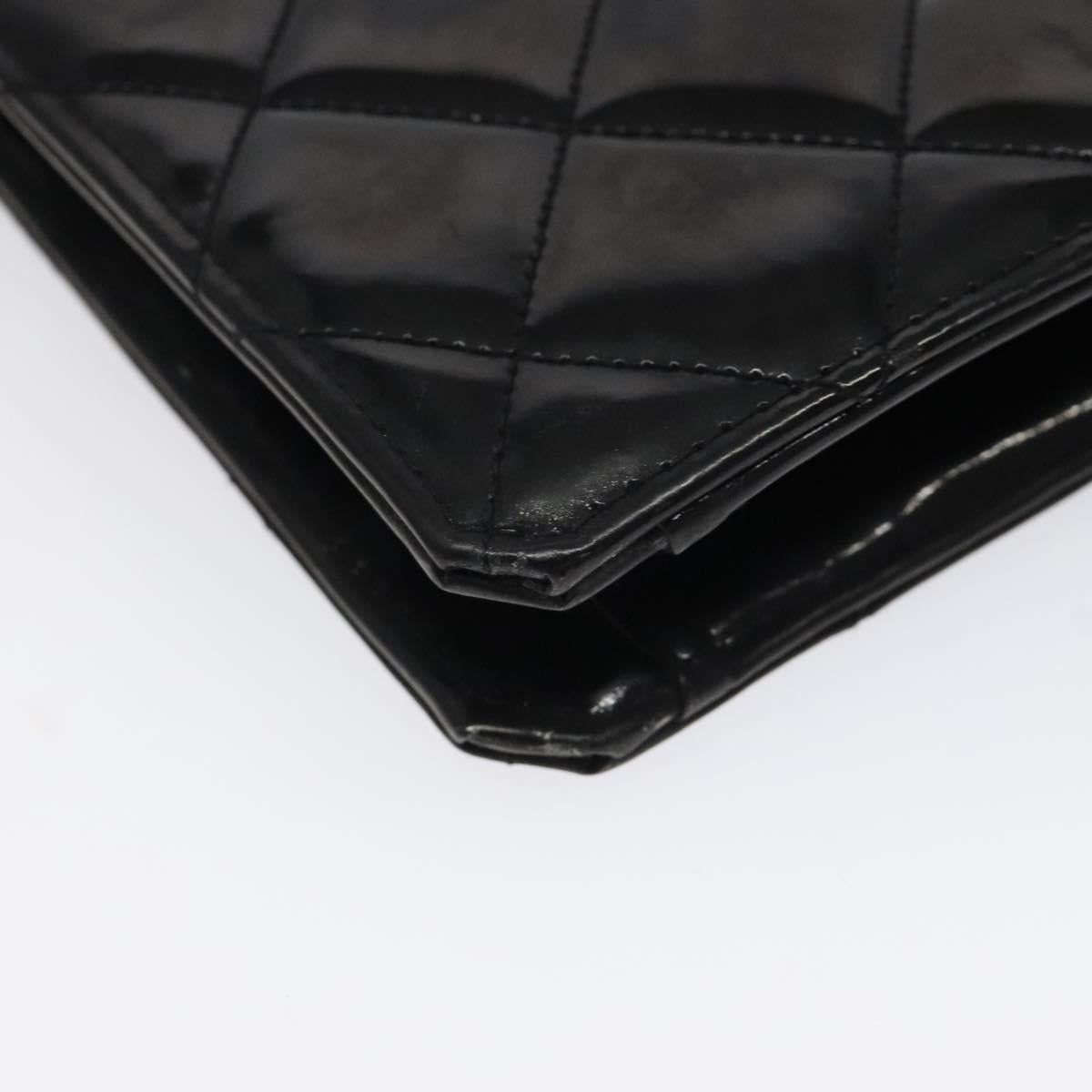 CHANEL Matelasse Chain Hand Bag Enamel Black Gold CC Auth bs25978