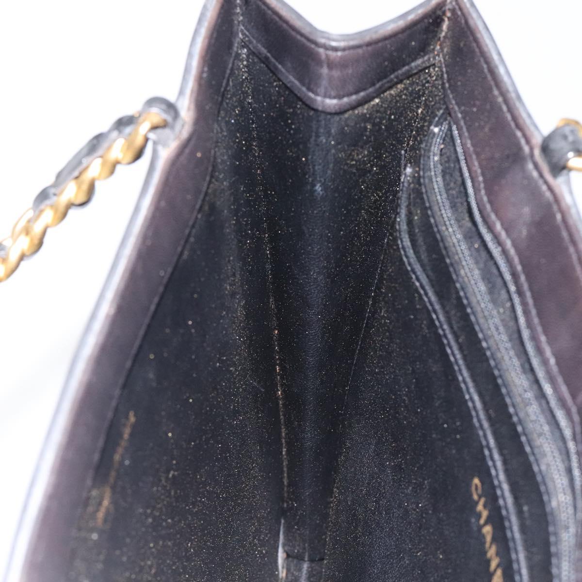 CHANEL Matelasse Chain Hand Bag Enamel Black Gold CC Auth bs25978