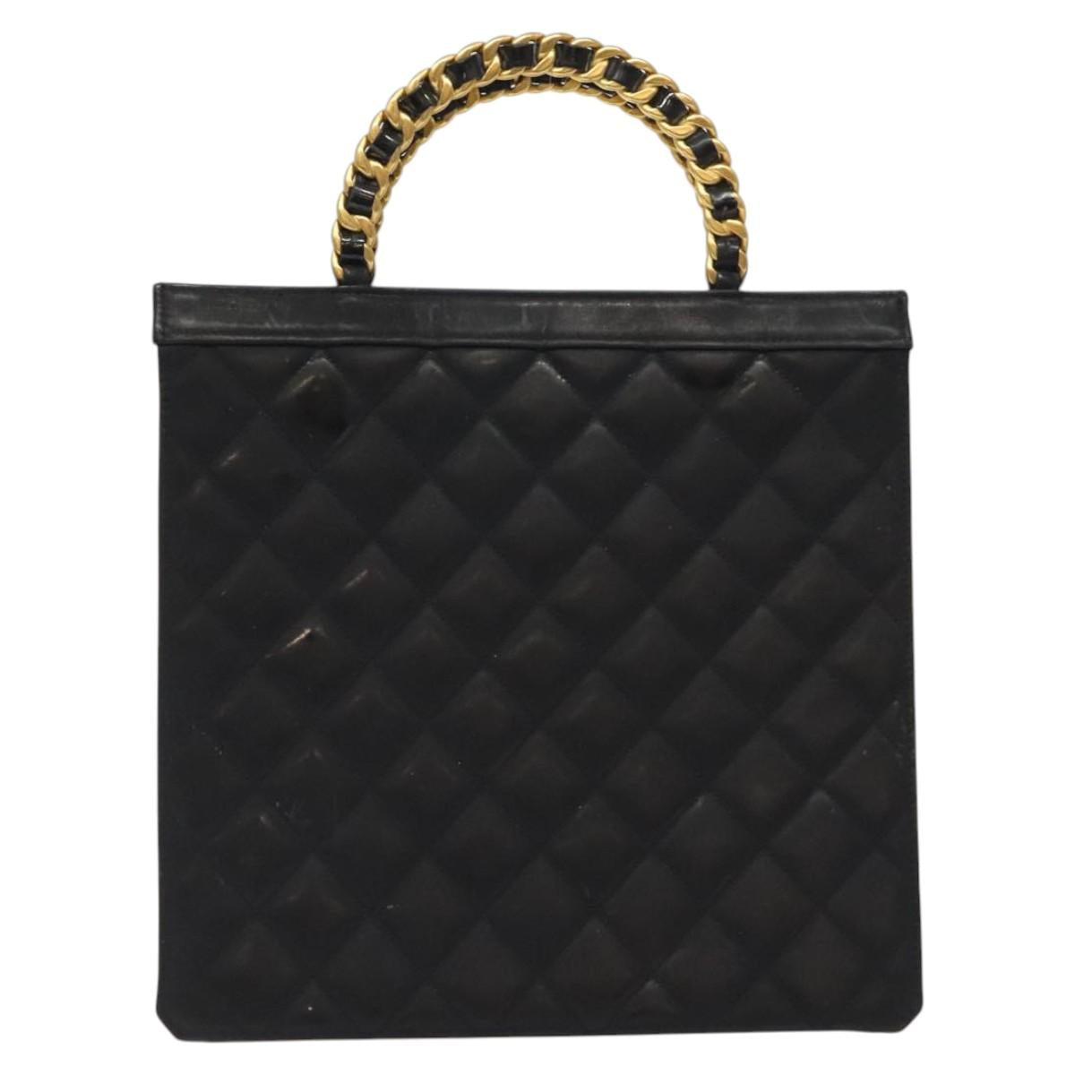CHANEL Matelasse Chain Hand Bag Enamel Black Gold CC Auth bs25978