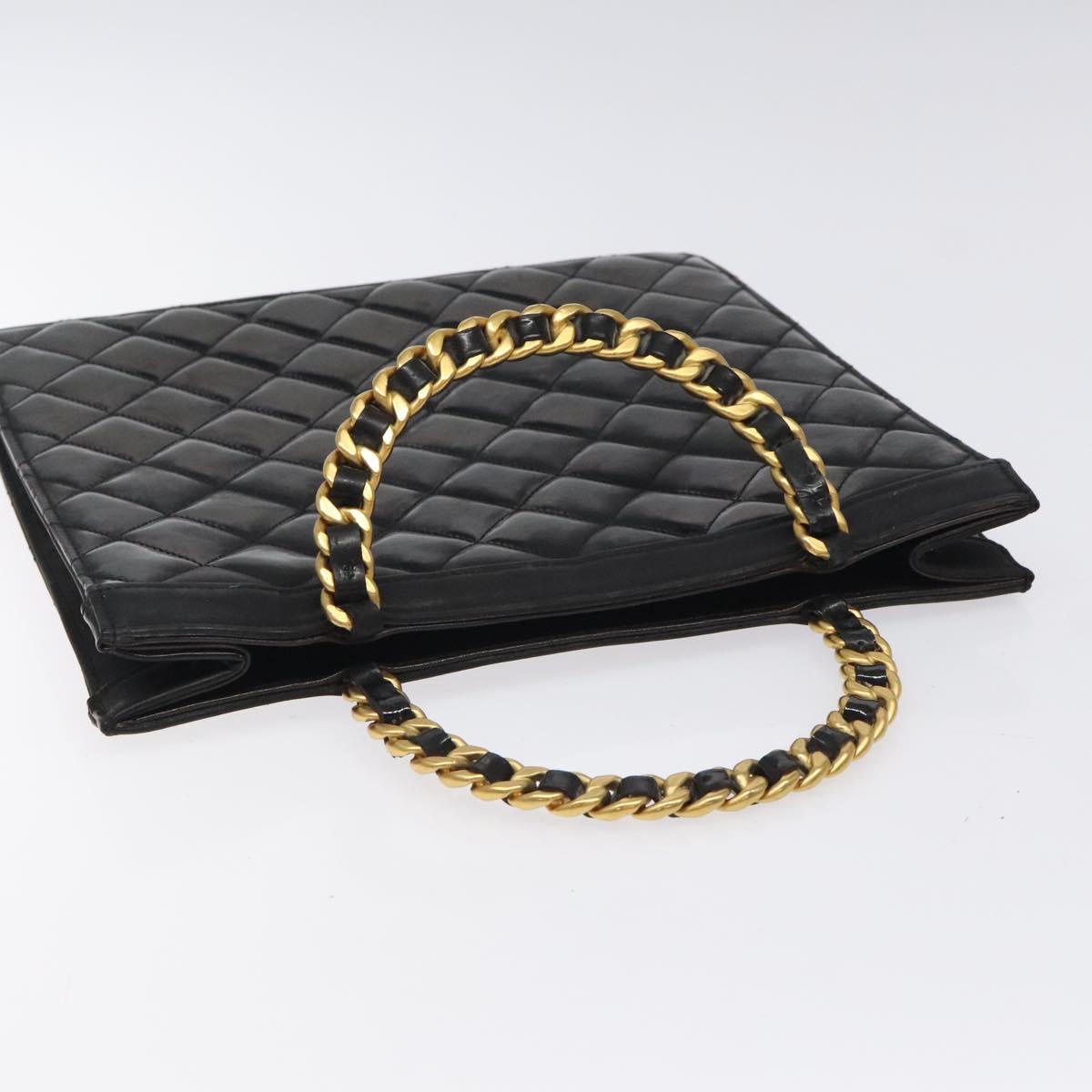 CHANEL Matelasse Chain Hand Bag Enamel Black Gold CC Auth bs25978