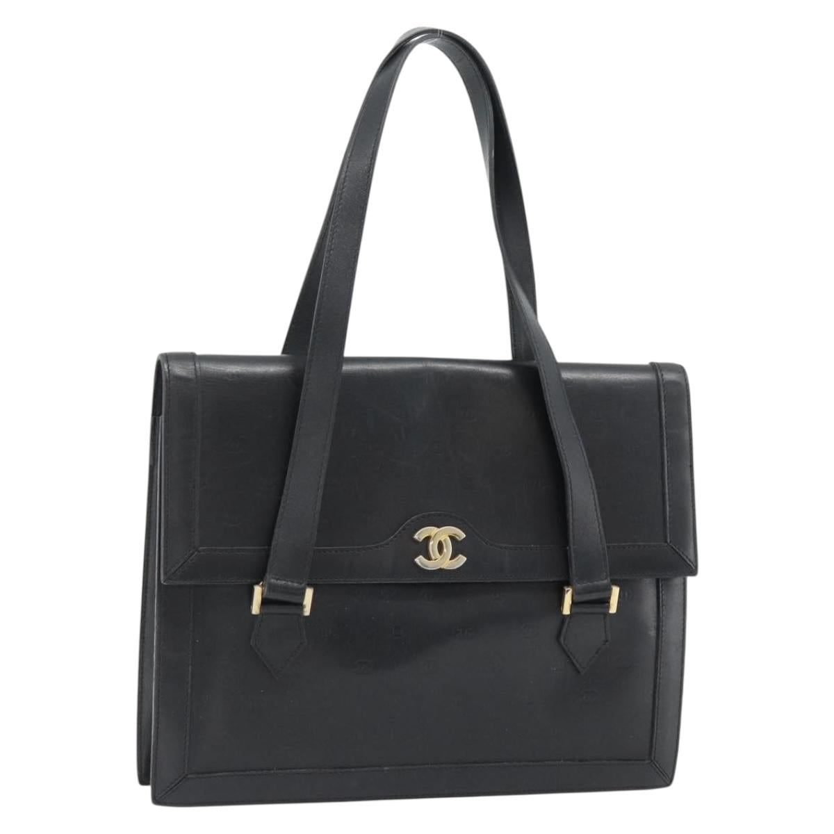 CHANEL COCO Mark Hand Bag Leather Black Gold CC Auth bs25980
