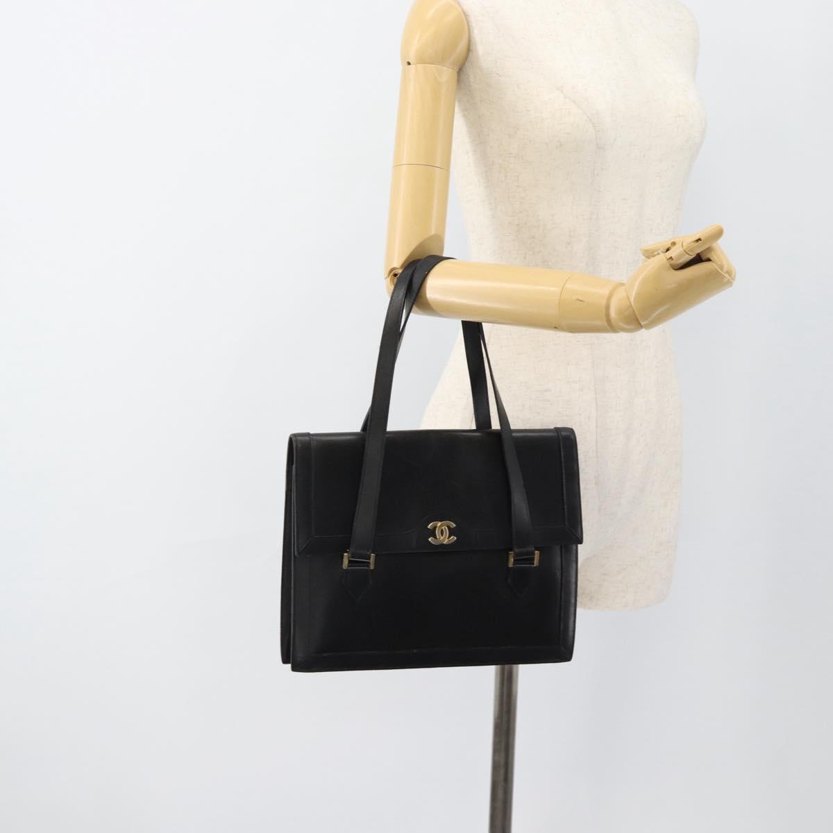 CHANEL COCO Mark Hand Bag Leather Black Gold CC Auth bs25980