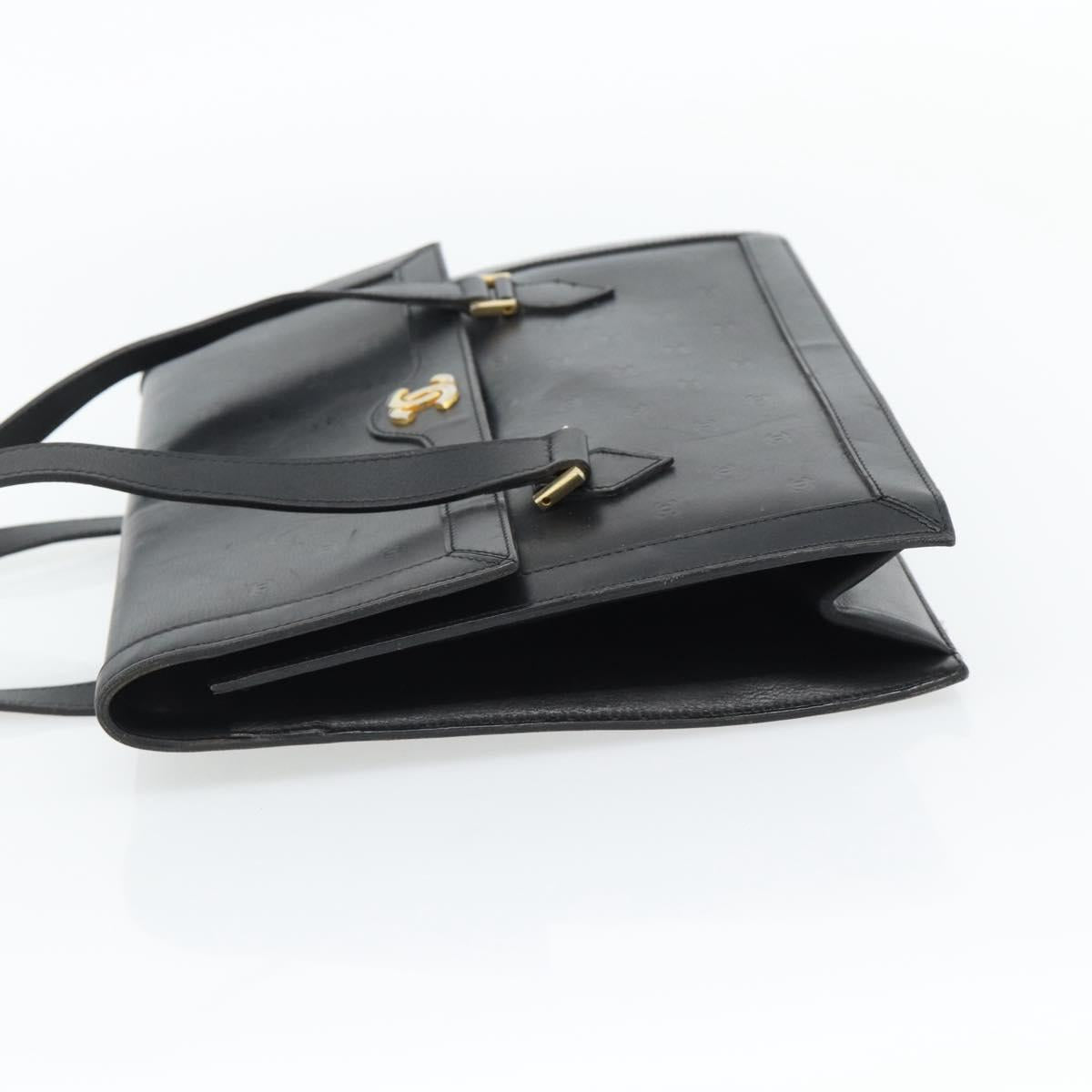 CHANEL COCO Mark Hand Bag Leather Black Gold CC Auth bs25980