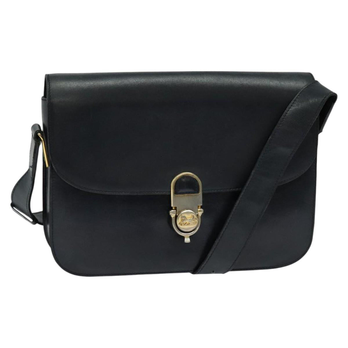 CELINE Shoulder Bag Leather Navy Gold Auth bs25995