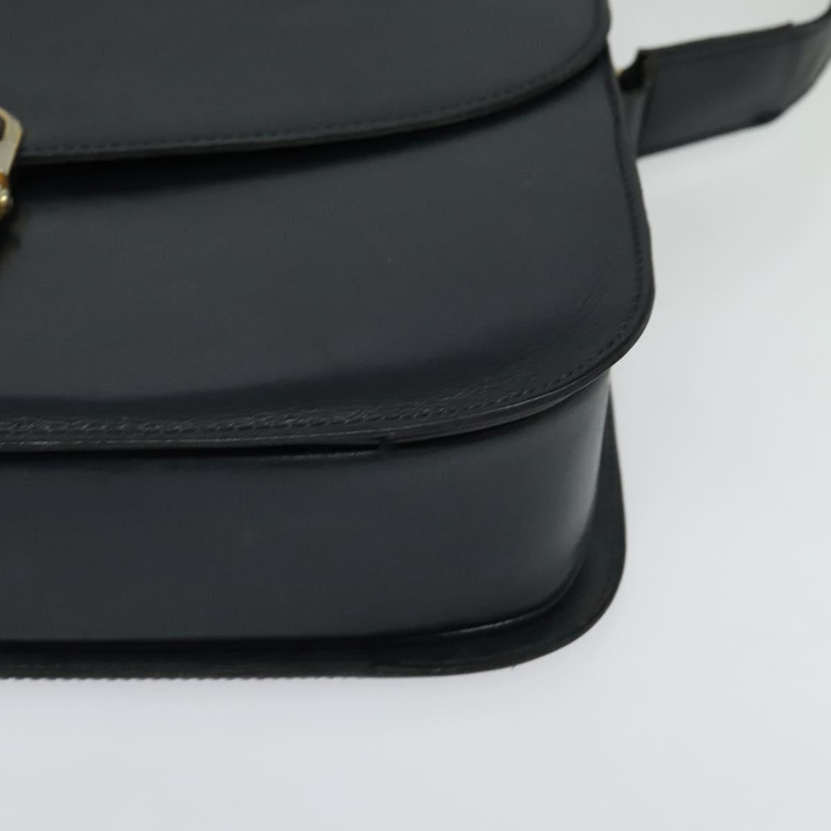 CELINE Shoulder Bag Leather Navy Gold Auth bs25995