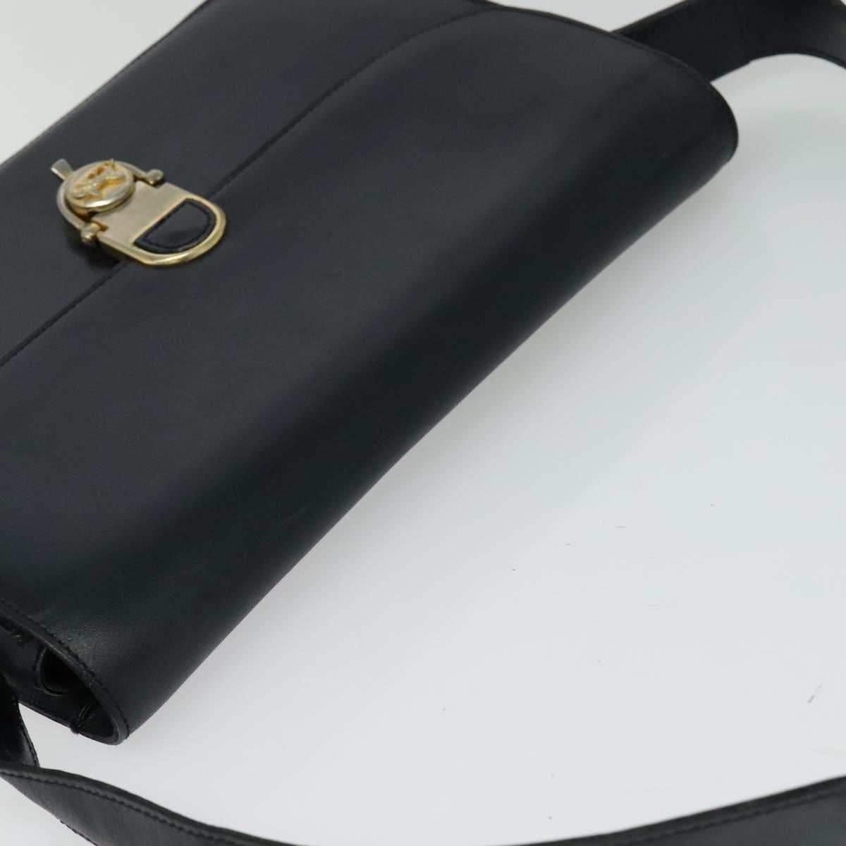 CELINE Shoulder Bag Leather Navy Gold Auth bs25995