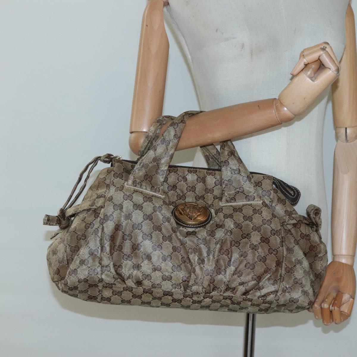 GUCCI GG Crystal Hand Bag Coated Canvas Beige Gold 197020 Auth bs25997