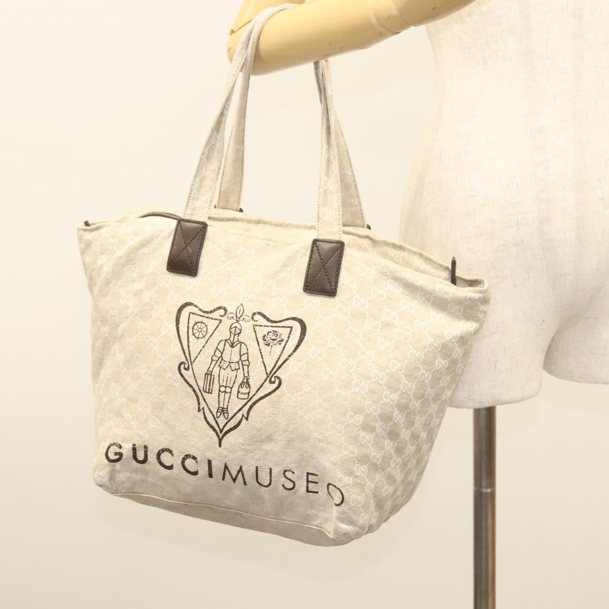 GUCCI GG Canvas Tote Bag Beige Silver 283416 Auth bs25999