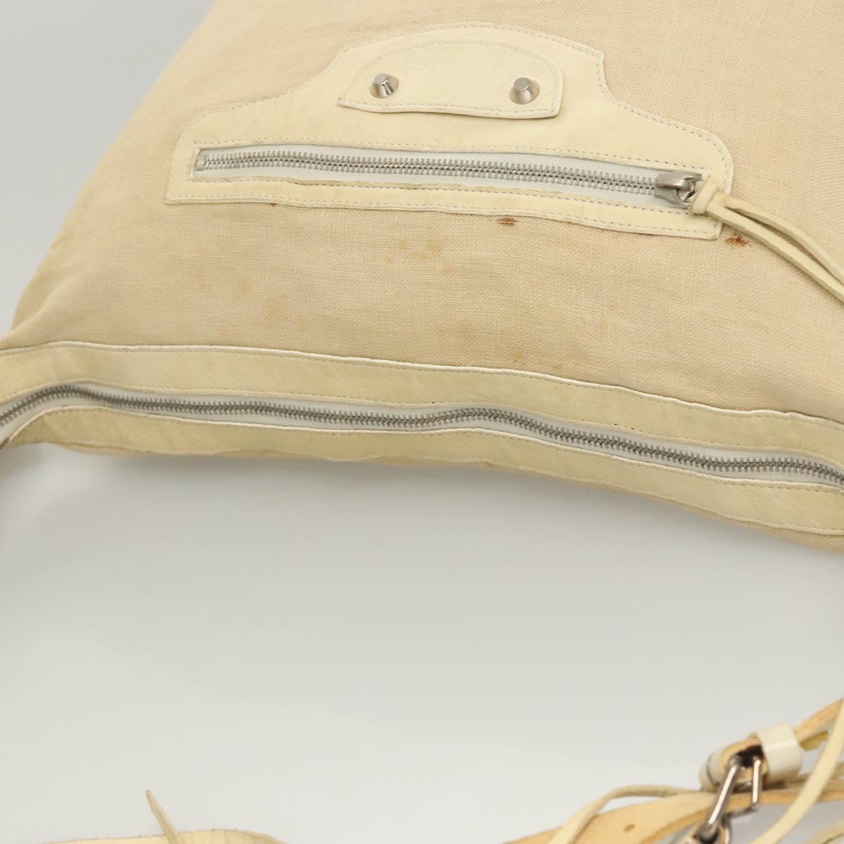 BALENCIAGA The Day Shoulder Bag Canvas Beige Silver 141175 Auth bs26003