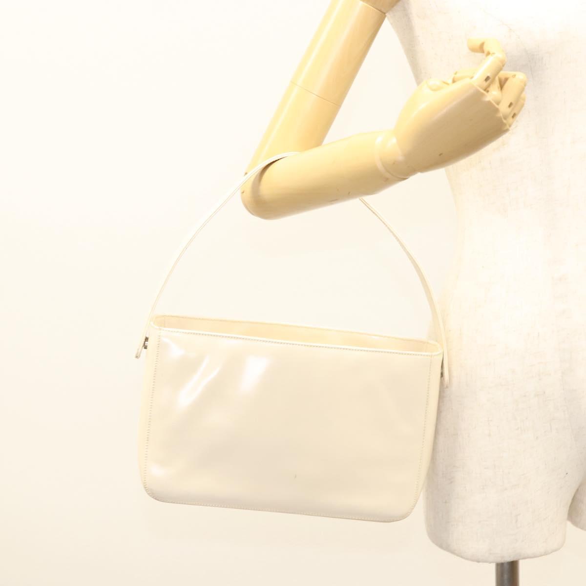 PRADA Shoulder Bag Enamel White Silver Auth bs26021