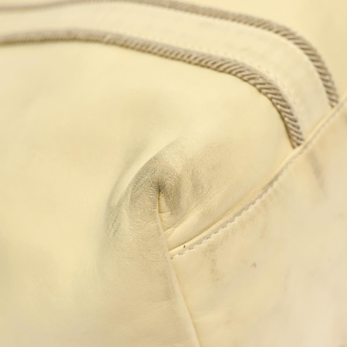 PRADA Hand Bag Leather Cream Silver Auth bs26047