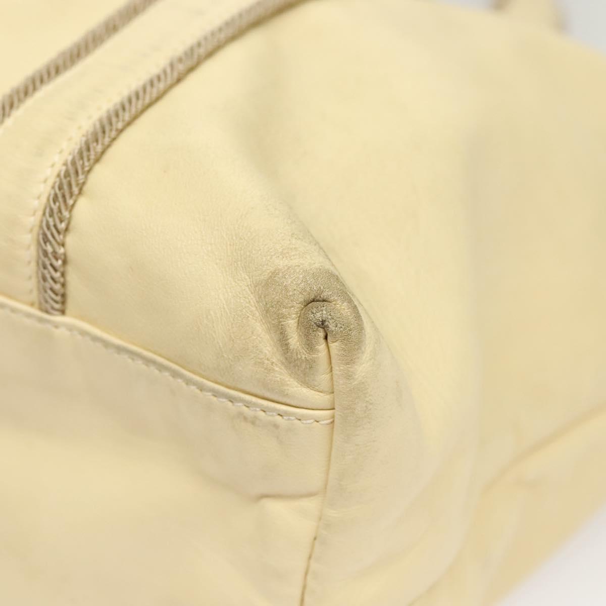 PRADA Hand Bag Leather Cream Silver Auth bs26047