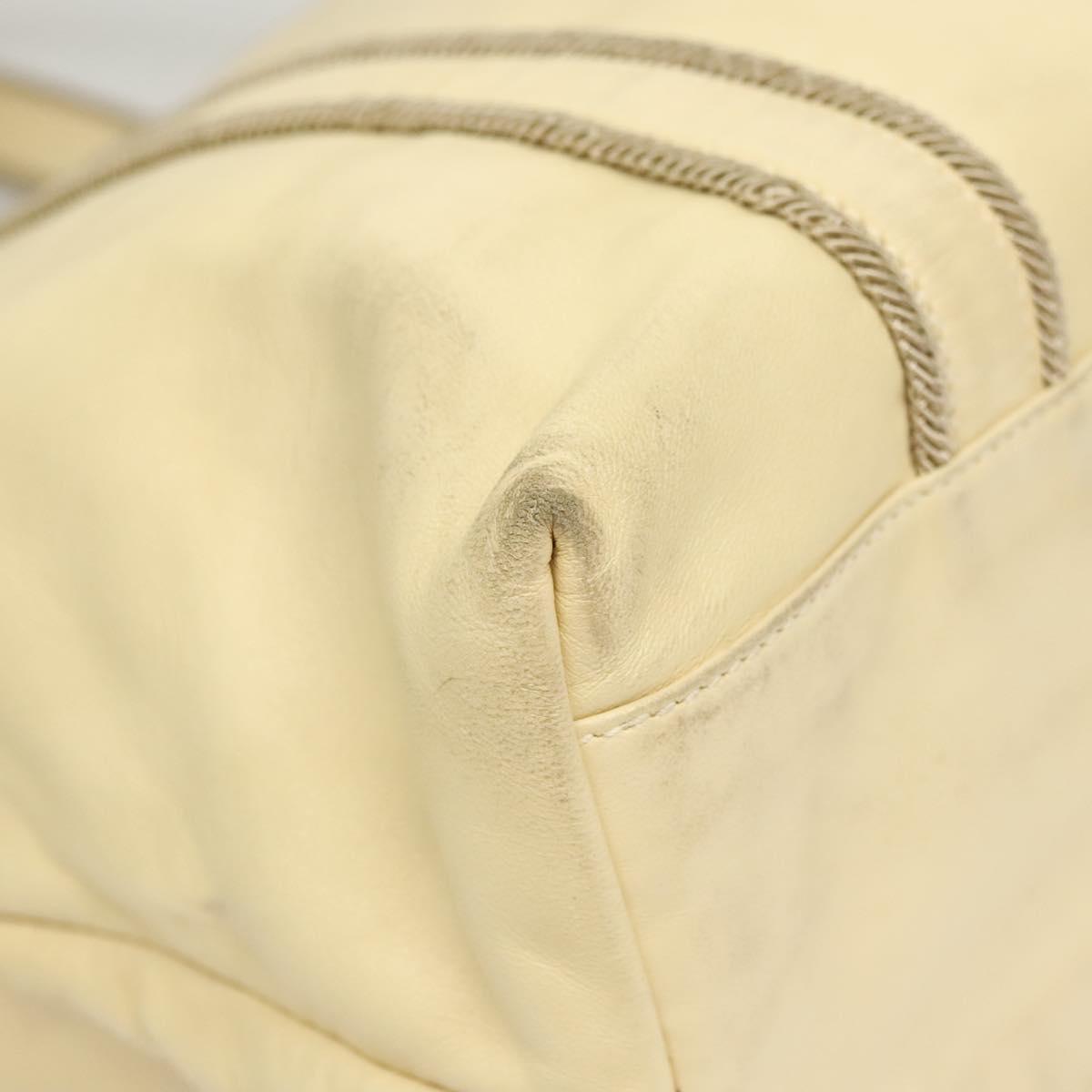 PRADA Hand Bag Leather Cream Silver Auth bs26047