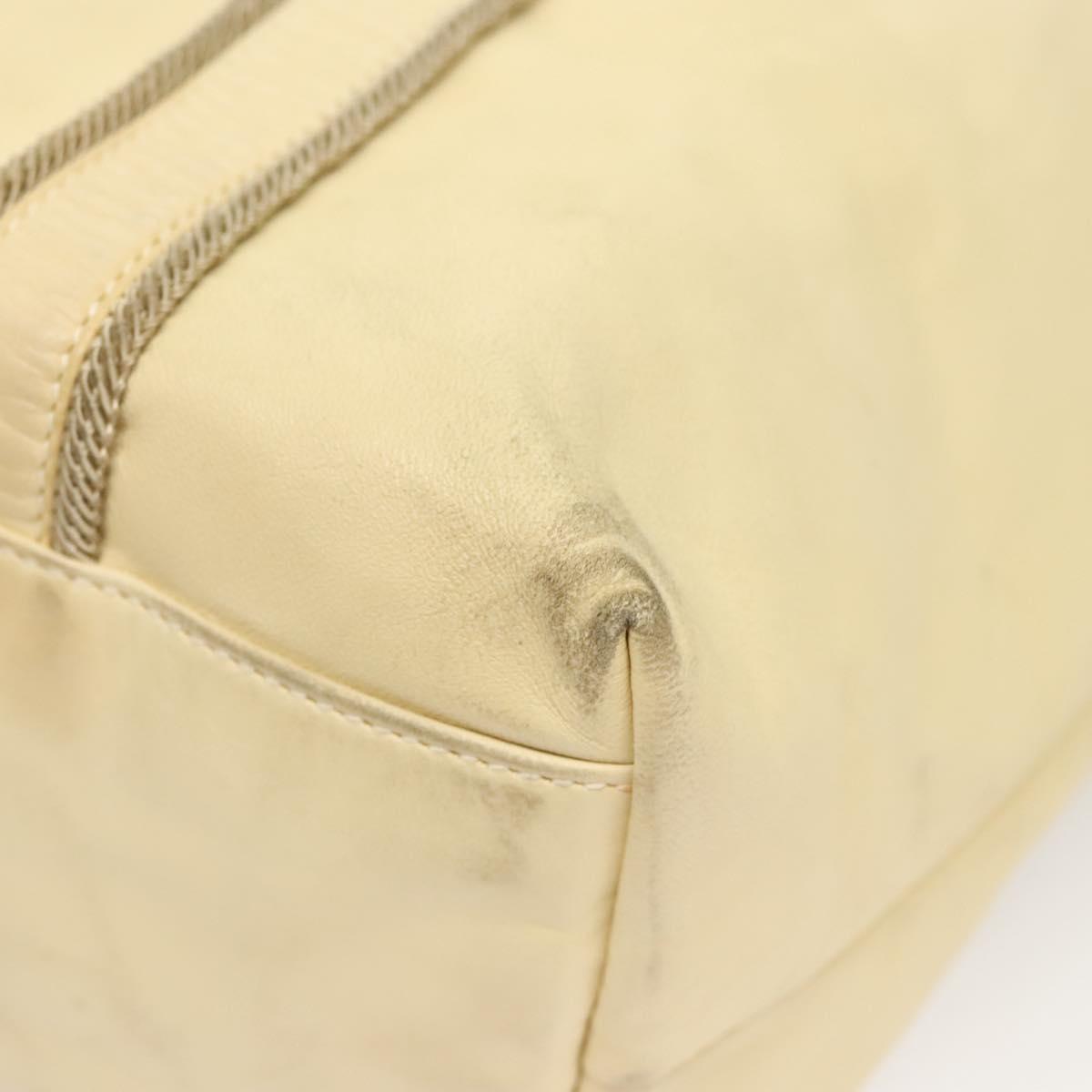 PRADA Hand Bag Leather Cream Silver Auth bs26047