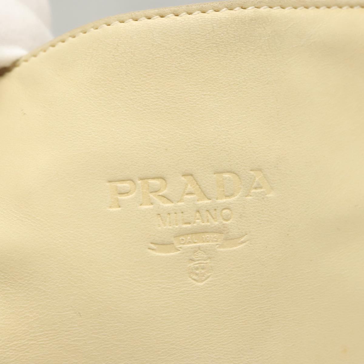 PRADA Hand Bag Leather Cream Silver Auth bs26047
