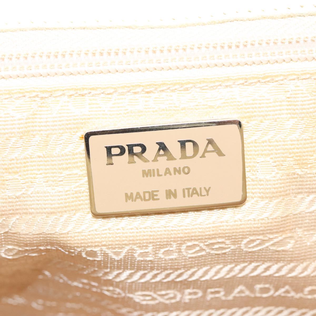 PRADA Hand Bag Leather Cream Silver Auth bs26047