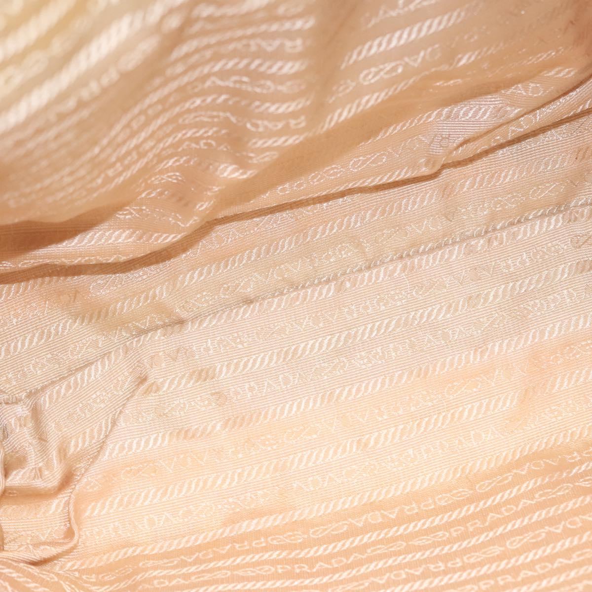 PRADA Hand Bag Leather Cream Silver Auth bs26047