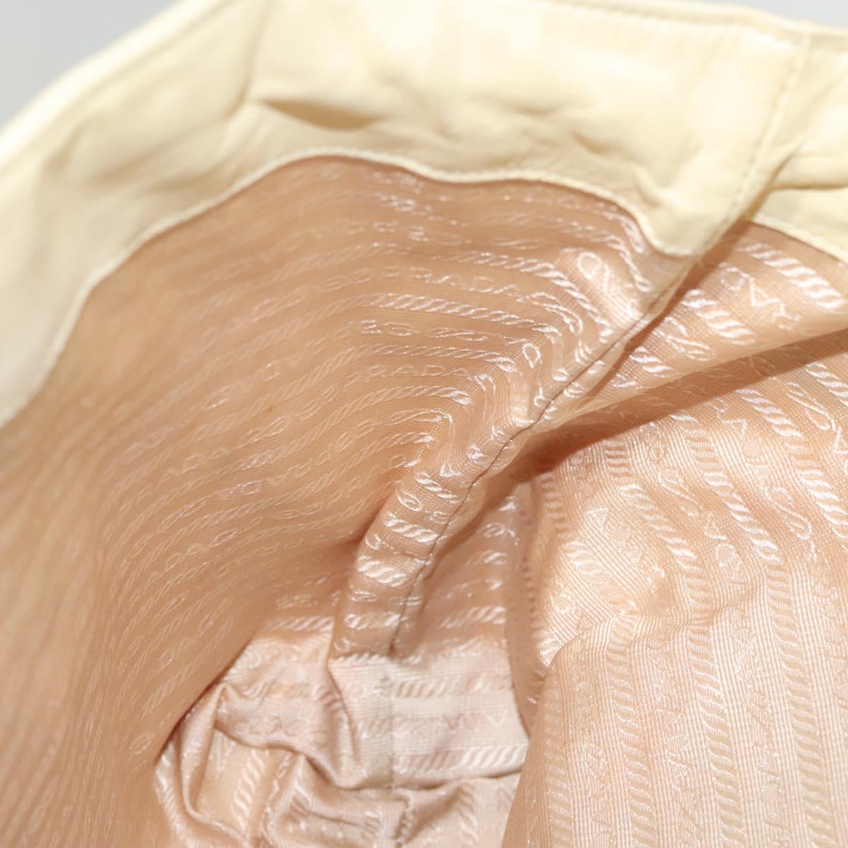 PRADA Hand Bag Leather Cream Silver Auth bs26047