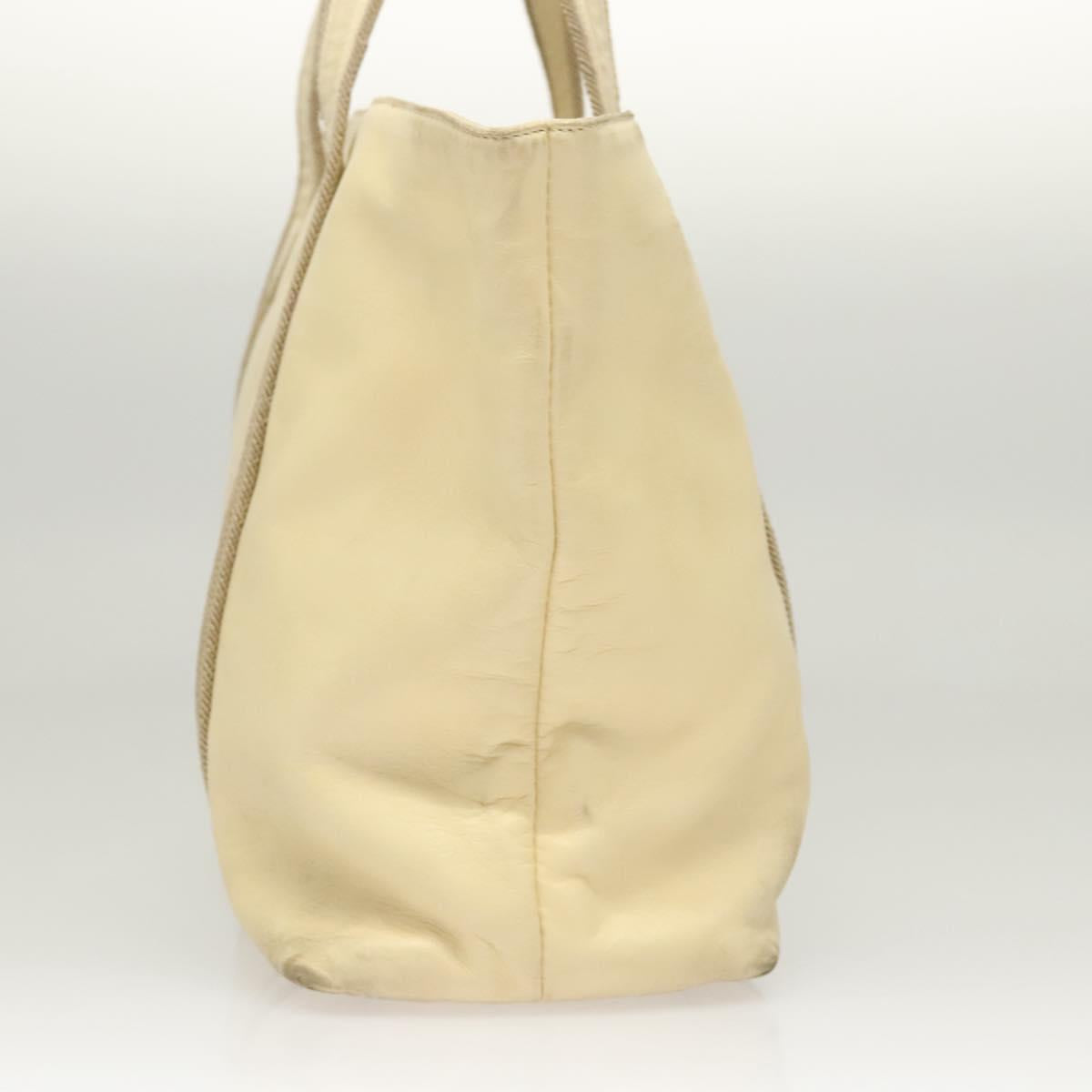 PRADA Hand Bag Leather Cream Silver Auth bs26047