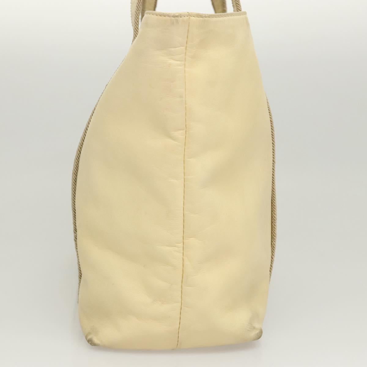 PRADA Hand Bag Leather Cream Silver Auth bs26047