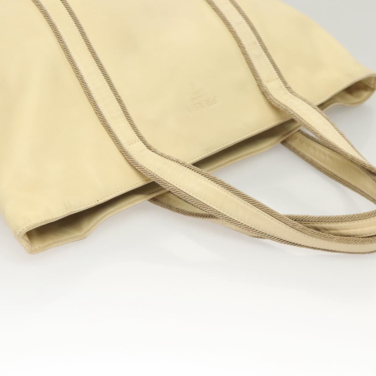 PRADA Hand Bag Leather Cream Silver Auth bs26047