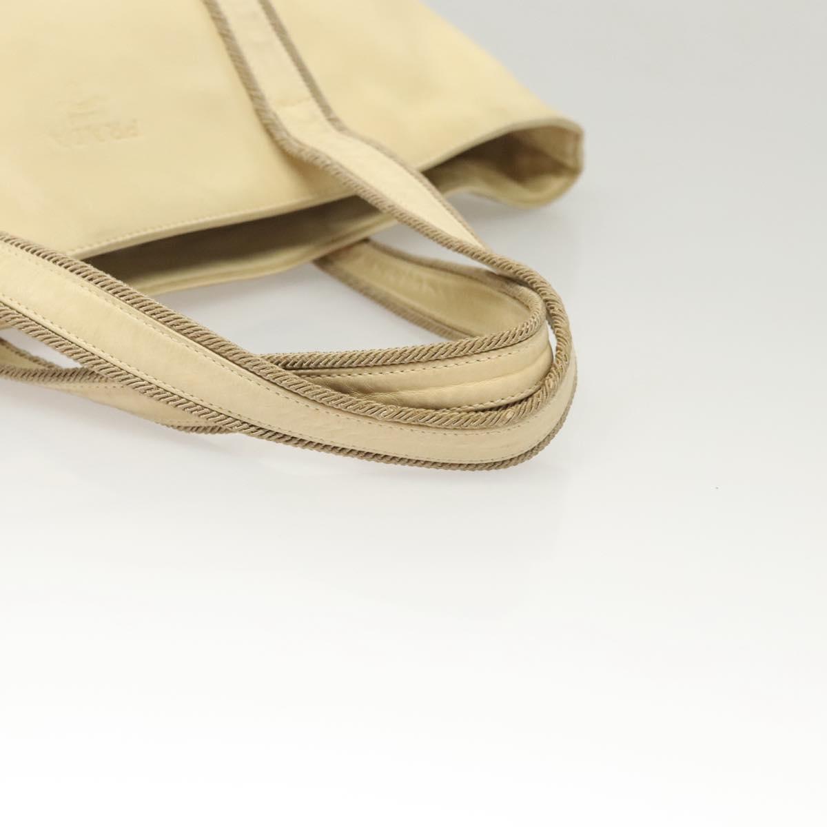 PRADA Hand Bag Leather Cream Silver Auth bs26047