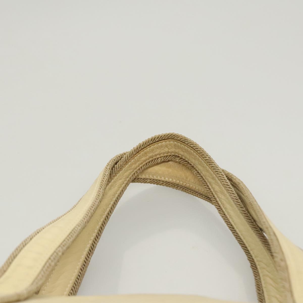 PRADA Hand Bag Leather Cream Silver Auth bs26047