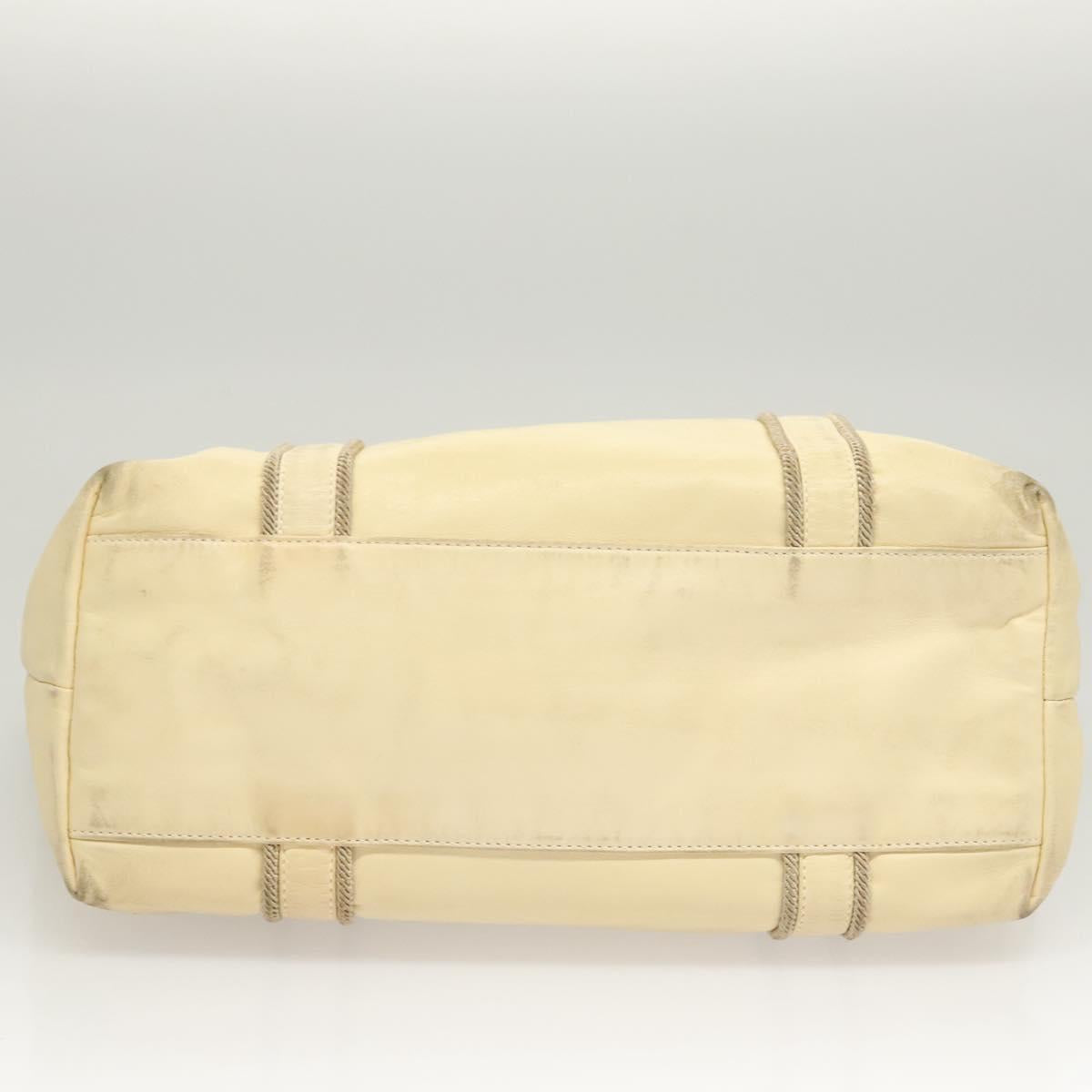 PRADA Hand Bag Leather Cream Silver Auth bs26047
