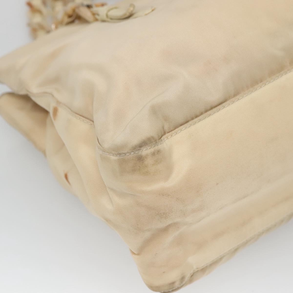 PRADA Chain Shoulder Bag Nylon Beige Silver Auth bs26049